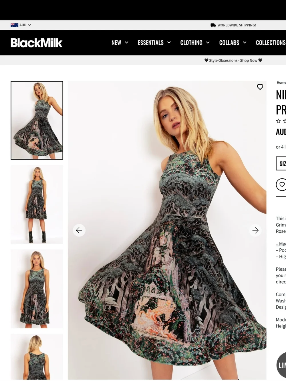 Blackmilk Nielsen Sleeping Beauty Velvet Princess Midi Dress - Picture 4 of 4